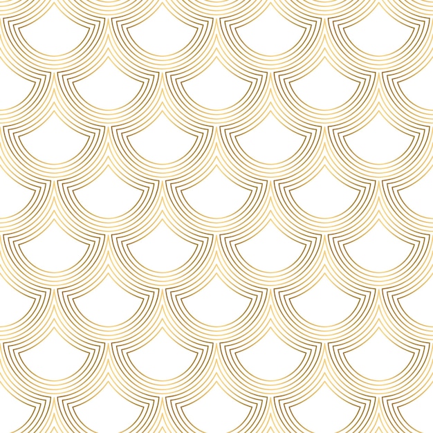 Art Deco Patrón fondo blanco y dorado sin costuras conchas metálicas o escamas ornamento de encaje diseño geométrico minimalista líneas vectoriales motivos de los años 1920 1930 Ilustración vintage de lujo