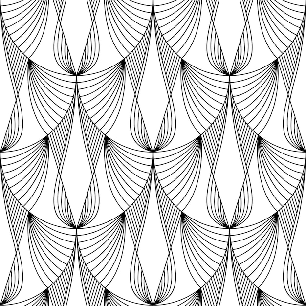 Art Deco Patrón Fondo vectorial en el estilo de la década de 1920 Textura en blanco y negro para uso en diseño de interiores, como papel tapiz, almohadillas, cubiertas de cortinas, impresiones, tapicería, etc.