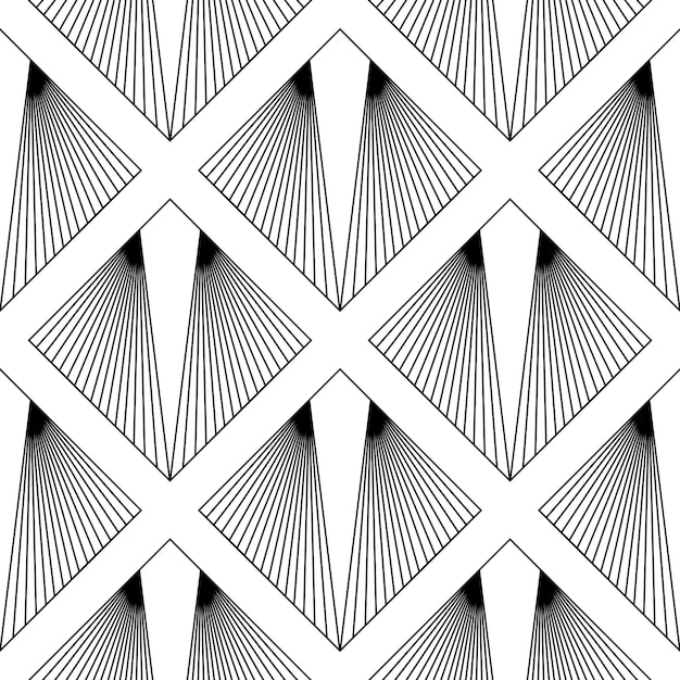Art Deco Patrón Fondo vectorial en el estilo de la década de 1920 Textura en blanco y negro para uso en diseño de interiores, como papel tapiz, almohadillas, cubiertas de cortinas, impresiones, tapicería, etc.