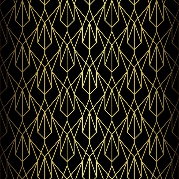Art Deco Patrón Fondo vectorial en el estilo de la década de 1920 Textura negra dorada para uso en diseño de interiores, como papel tapiz, almohadillas, cubiertas de cortinas, impresiones, tapicería, etc.