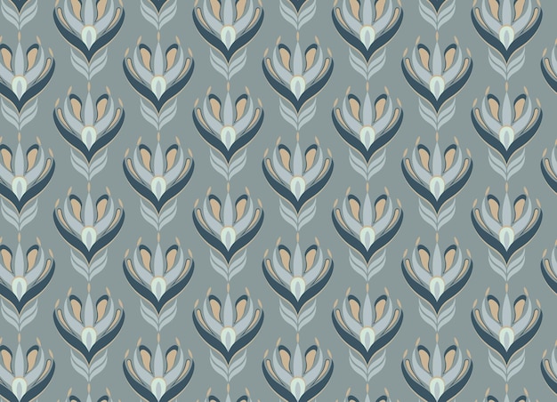 Art nouveau ogee floral patrón vectorial sin costuras Elegante fondo repetitivo azul pálido para wallpape