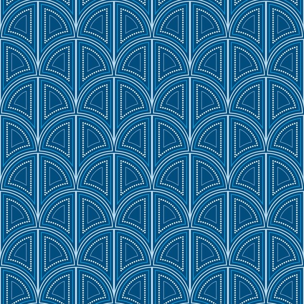 Art Nouveau patrón azul de arcos Sombros de colores azules Ornamento ondulado de elementos arqueados redondeados