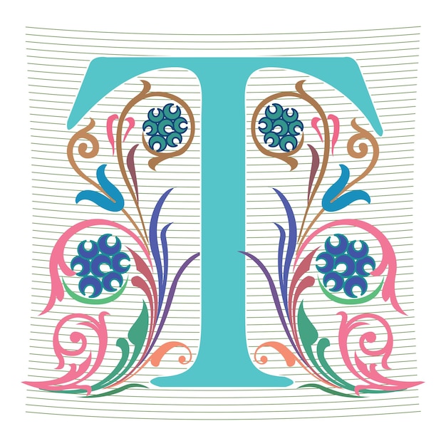 Art Regal Initial Caps Font Mayúscula T diseño vectorial