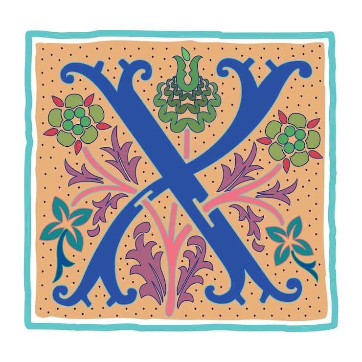 Vector art romant initial caps font mayúscula x diseño vectorial