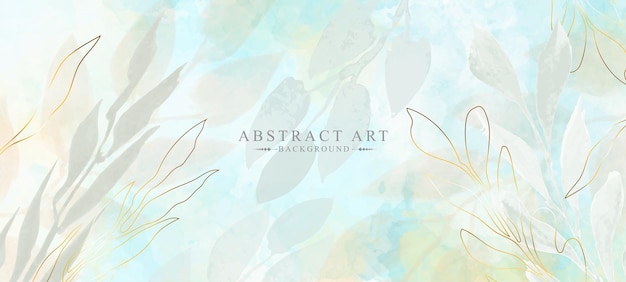 arte abstracto acuarela floral y hojas de fondo vectorial, Ilustración botánica de oro elegante