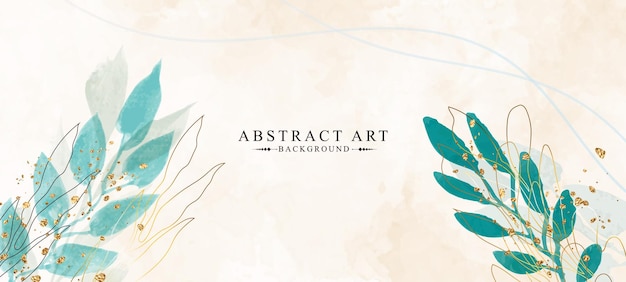 arte abstracto acuarela floral y hojas de fondo vectorial, Ilustración botánica de oro elegante