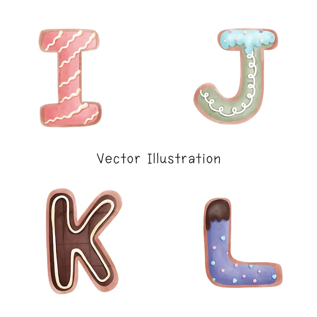 Arte alfabético de galletas con temática navideña con diseños de acuarela ideales para ilustraciones de horneado navideño