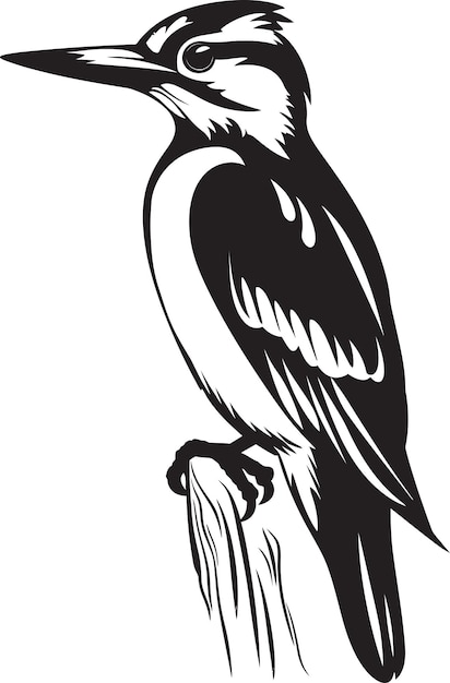 Arte aviario Emblema icónico del pájaro carpintero Gráficos de pico Precisión Diseño del símbolo del pájario carpintero