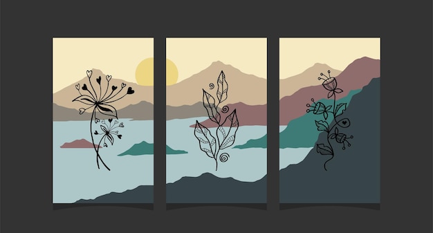 Arte boho con fondo abstracto de montaña
