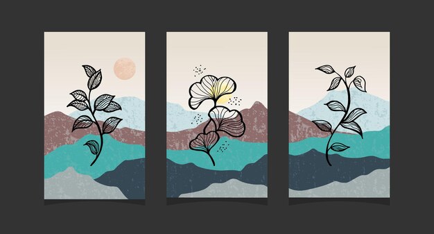 Arte boho con fondo abstracto de montaña
