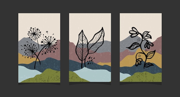 Arte boho con fondo abstracto de montaña