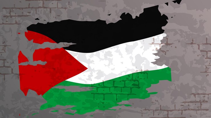 Arte callejero bandera nacional de Palestina en una pared de ladrillo en mal estado efecto grunge realista