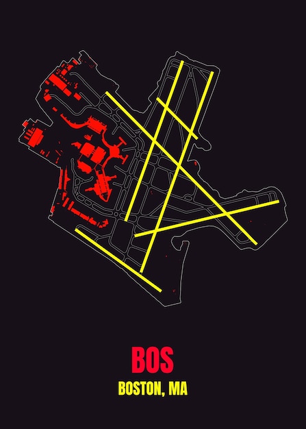 Arte del cartel del mapa del aeropuerto internacional logan de boston