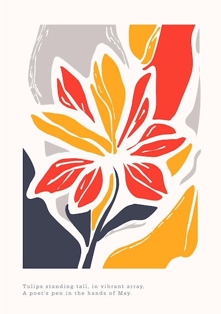 Arte de carteles abstractos vintage vectorial con formas de colores de flores ilustración 2d estilo Matisse