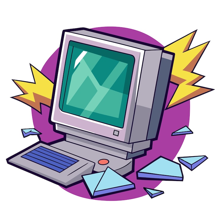 Vector arte de clip de computadora roto y diseño vectorial con un fondo blanco