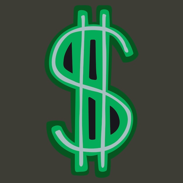 Arte de clip de dólares Icono gráfico verde Ilustración vectorial de dinero sobre un fondo negro