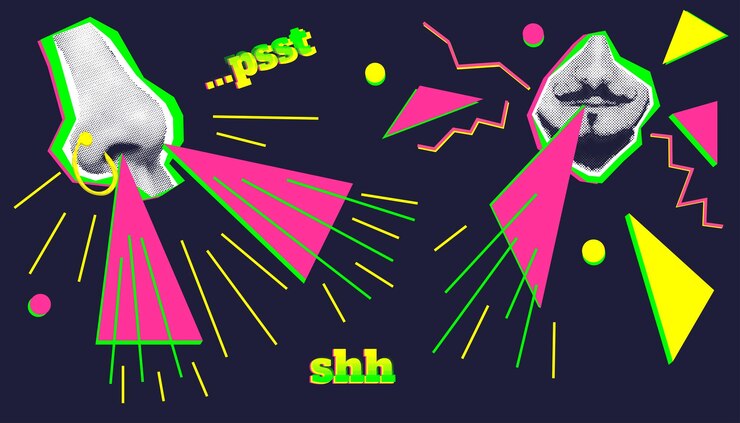 Vector arte collage grunge banner cortar medios tonos labios lengua dientes cerca gráfico color brillante triángulo rectángulo zigzag elementos elegante loco moderno publicidad moda diseño de carteles vector