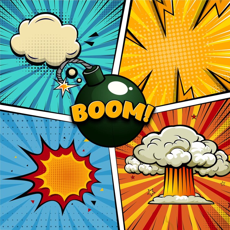 Arte cómico Explosión de bomba Diseño de fondo Ilustración vectorial