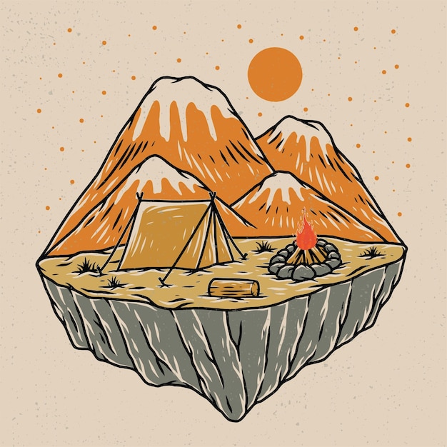 Arte conceptual de camping con ilustración de estilo de dibujo a mano