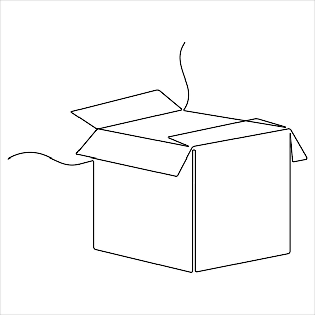 Arte continuo de una línea, dibujo, caja abierta, contorno, arte vectorial, diseño minimalista