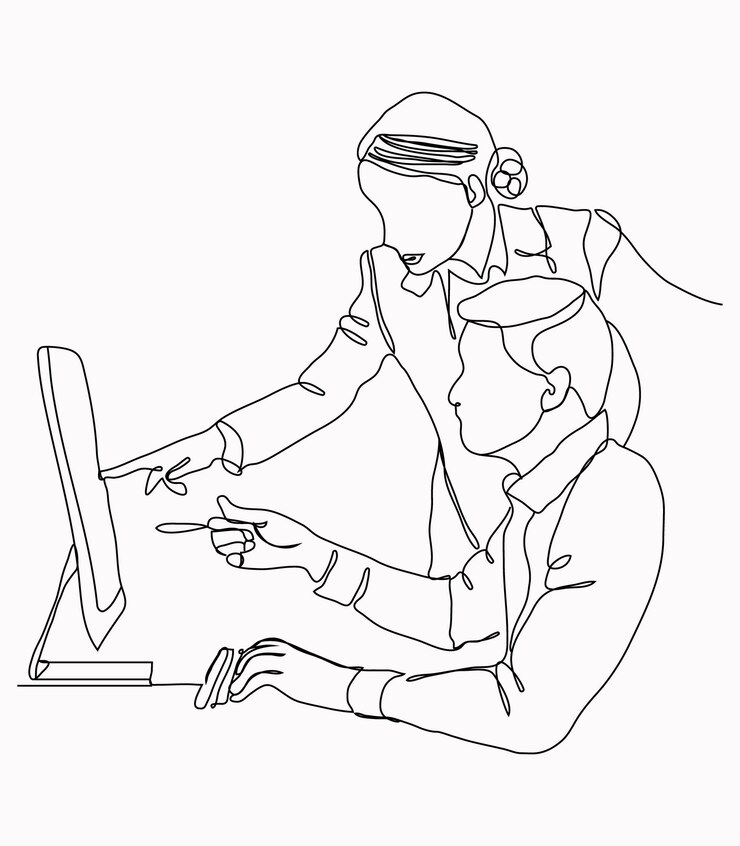 Vector arte continuo de una línea del gerente asesorando al empleado sobre la ilustración vectorial de trabajo