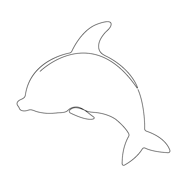 Arte continuo de línea única de delfín Delfín lindo vector de dibujo de una línea e ilustración