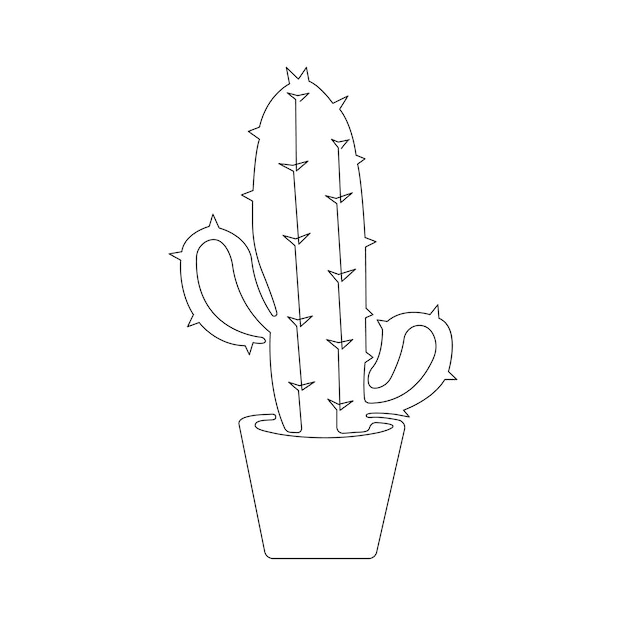 Arte continuo de una sola línea de cactus Cactus oneline vector de dibujo e ilustración