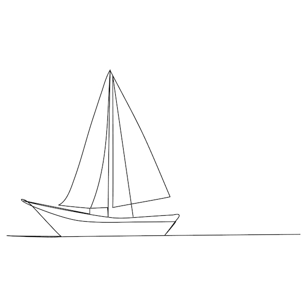 Arte continuo de una sola línea dibujando arte de ilustración de una línea en Sailboat