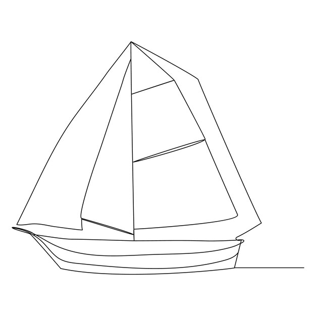Arte continuo de una sola línea dibujando arte de ilustración de una línea en Sailboat