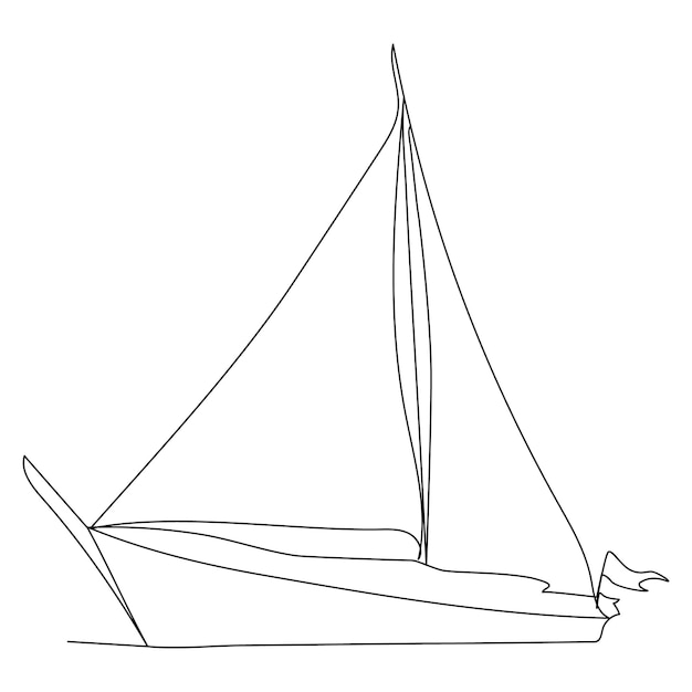 Arte continuo de una sola línea dibujando arte de ilustración de una línea en Sailboat