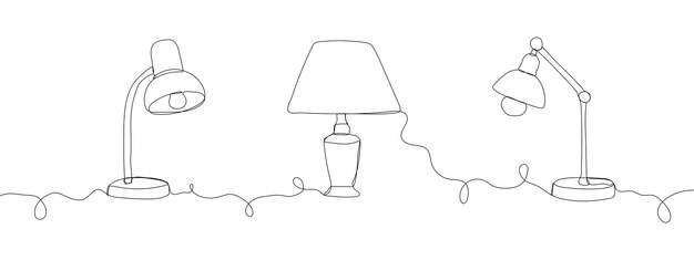 Arte continuo de una sola línea de lámpara de mesa lámpara de escritorio eléctrica Ilustración vectorial