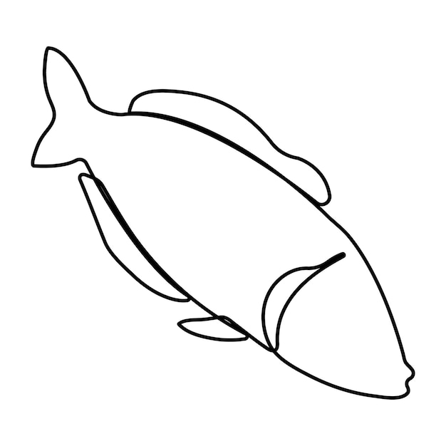 Arte continuo de una sola línea de peces Pescado lindo vector de dibujo de una línea e ilustración