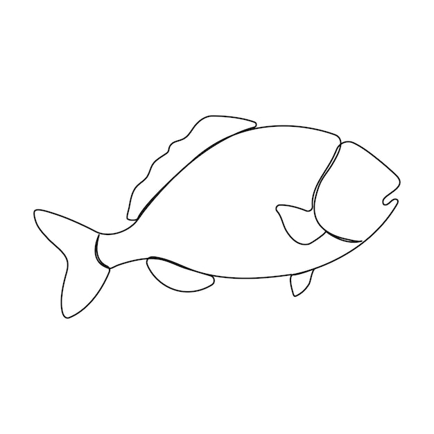 Arte continuo de una sola línea de peces Pescado lindo vector de dibujo de una línea e ilustración
