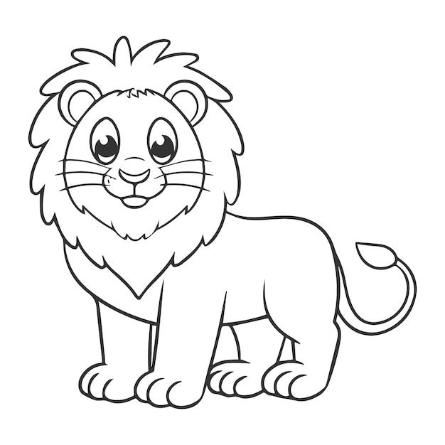 Vector arte de contorno en blanco y negro para niños página de colorear libro león páginas de colorear para niños