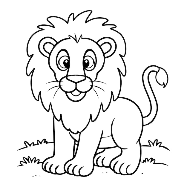 Vector arte de contorno en blanco y negro para niños página de colorear libro león páginas de colorear para niños