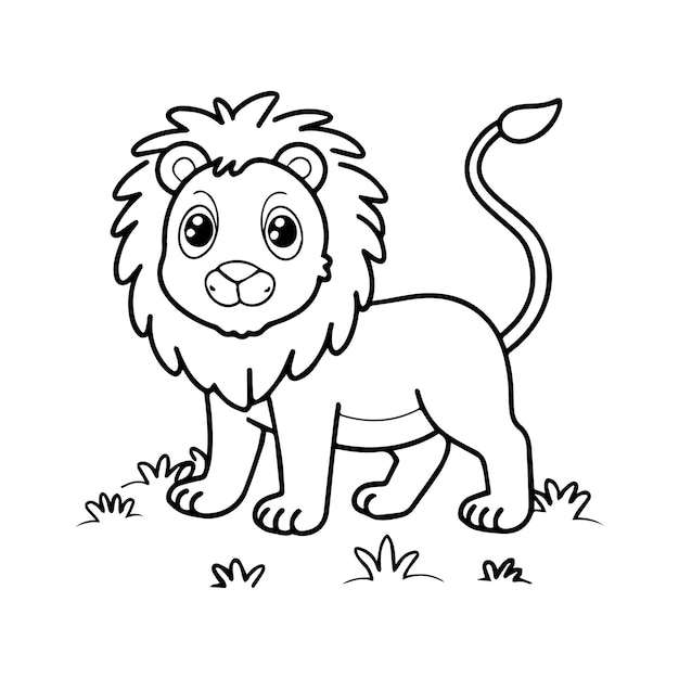 arte de contorno en blanco y negro para niños página de colorear libro león páginas de colorear para niños