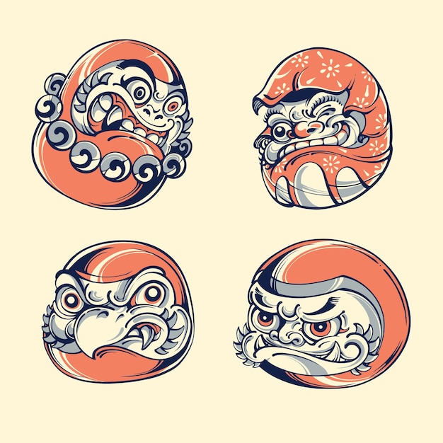 Arte de contorno de vector de máscara japonesa daruma