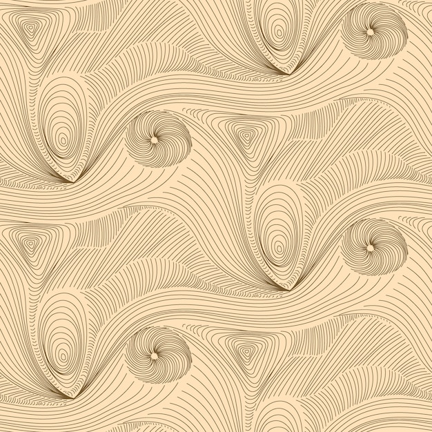 Vector arte de cuerdas patrón de repetición imaginario en tonos beige fondo de opart monocromático surrealista con textura de madera ondulada