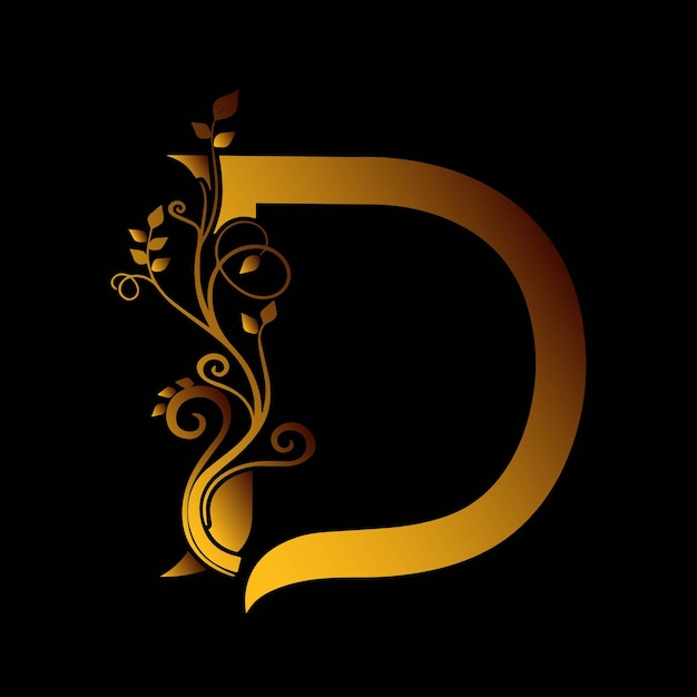 Arte de decoración floral de una sola letra en ilustración vectorial de efecto dorado