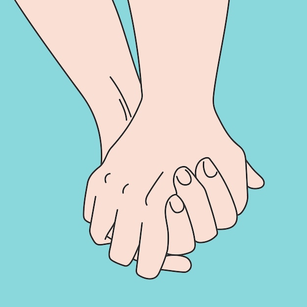 Vector arte dibujado a mano de la mano sobre fondo azul amor y amistad ilustración vectorial