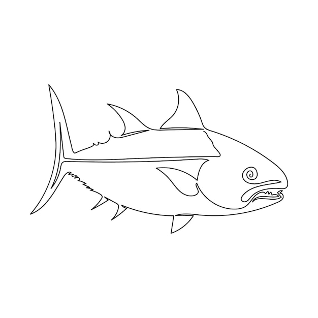 Arte de dibujo continuo de una línea del estilo del logotipo del atún