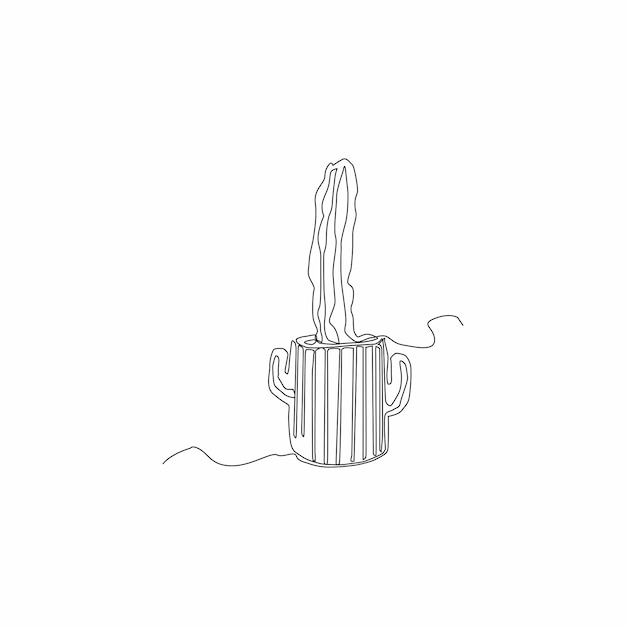 arte de dibujo de línea continua de árbol de cactus