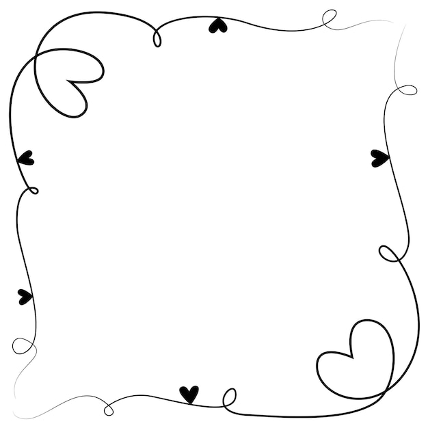 Arte de dibujo de línea continua Corazón y amor dibujado a mano con marco cuadrado para la celebración de la fiesta de San Valentín evento e ilustración