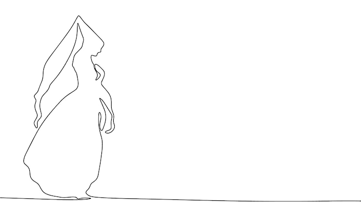 Vector arte de dibujo de línea continua de princesa medieval dama simple abstracta esquema continuo de una línea