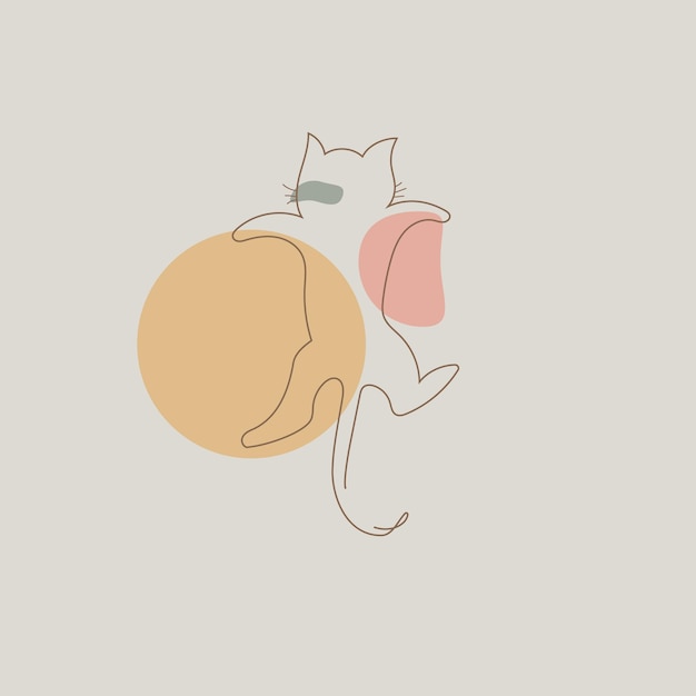 Arte de dibujo de una línea de gato mínimo Logotipo de mascota abstracto Una línea de diseño de gato lindo silueta estilo minimalista dibujado a mano Estilo de dibujo de una línea de espacio de copia de vista pastel para su texto