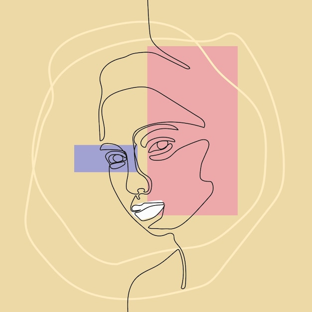 Vector arte de dibujo de línea de rostro femenino minimalista abstracto. idea para decoración de paredes, postal.