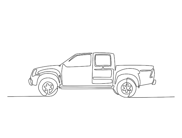 Arte de dibujo de líneas continuas de camionetas en la carretera