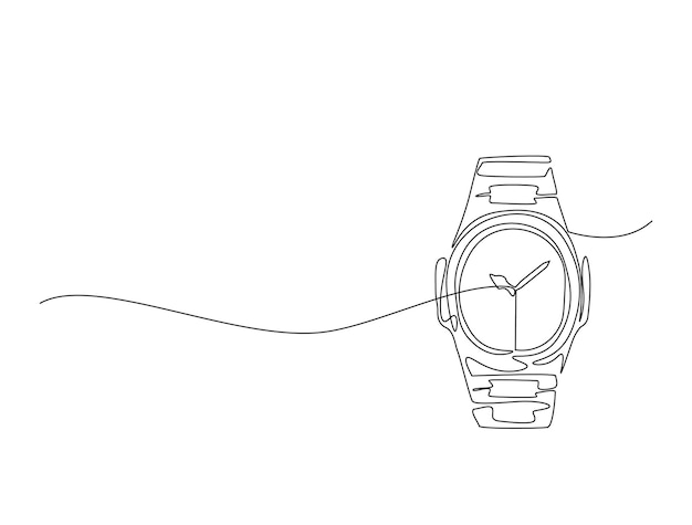 Arte del dibujo de líneas continuas de un reloj de pulsera con una correa