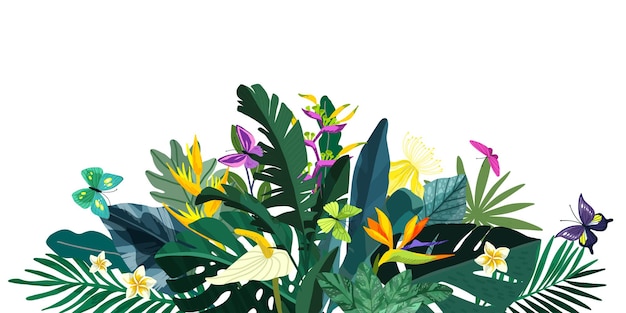 Arte de dibujos animados dibujados a mano de fondo floral tropical
