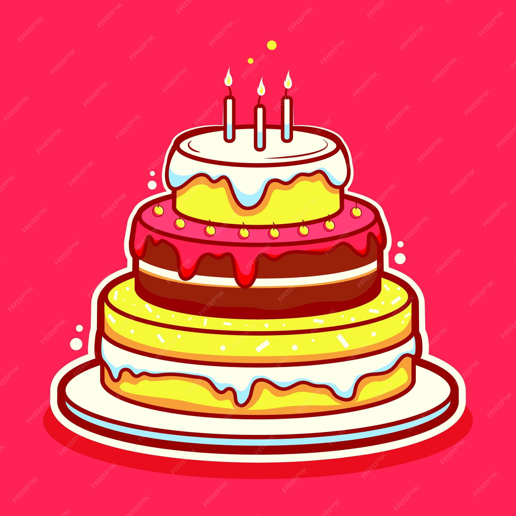 Arte de dibujos animados de pastel de cumpleaños | Vector Premium